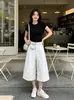 Pantalones Casuales de Color Sólido con Cinturón y Colgante Pequeño, Pierna Recta, Nuevo Estilo Coreano de Verano, Pantalones Cortos Simples Sueltos de Pierna Ancha para Hombres y Mujeres