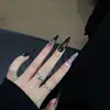 """Luz de Luna Escarlata"" Hecho a Mano Dulce Estilo Fresco Rojo Oscuro Negro Dorado Ojo de Gato Cruz Hueco Brillante Arte de Uñas Uñas Portátiles"""