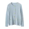 Cardigã de Gola Redonda com Ponto Canelado de Doze Pontos Suéter de Cashmere Feminino Cardigã de Tricô Solto Emagrecedor Suéter Base de Lã
