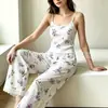 2026 Novo Conjunto de Duas Peças Camisola e Calça para Casa Estampado Confortável Pijama Feminino Roupa de Casa Conjunto Casual de Duas Peças