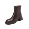 ¡Tan Cálido! Botines de Piel de Cabra Engrosada Todo en Uno Tacón Grueso Botines Cortos Piel Genuina Tacón Alto Cremallera Lateral Botas Grandes de Algodón del Noreste Botines Cortos para Mujer