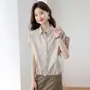 Moda Verão 2026 Elegante e Estilosa Camisa Casual de Manga Curta em Algodão e Linho com Estampa Xadrez para Mulheres Baixinhas