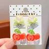 Pin de Oreja de Corazón Iridiscente con Lazo y Fresa 3D con Brillo Colgante de Durazno para Niñas Sin Perforaciones Accesorios de Oreja Indoloros