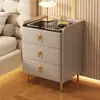 Mesita de noche inteligente, mesita de noche moderna de alta gama para dormitorio del hogar, gabinete de almacenamiento multifuncional de lujo ligero con carga inalámbrica