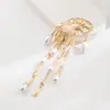He Ming Accesorios Retro Europeo y Americano Hoja de Arce Tulipán Ojo Perla Borla Broche Largo para Mujer Accesorio de Personalidad Única