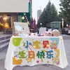 Decoración de Mesa para el Primer Cumpleaños, Montaje de Mesa de Snacks para Bebé, Decoración de Mantel para Mesa de Postres de Cien Días Estilo Xiaohongshu