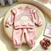 Conjunto Dulce para Niñas Estilo Coreano Nueva Moda Moda Infantil Bebé Elegante Sudadera con Lazo y Pantalones Deportivos Conjunto de Dos Piezas Ropa Infantil