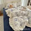 Estampa floral pequena estilo coreano, conjunto de cama de quatro peças em veludo de leite grau A, capa de edredom e lençol de cama em fleece de coral espessado, conjunto de três peças tamanho solteiro, edição de inverno