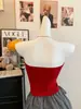 Top Tubo de Verano Nuevo Estilo con Diseño Irregular Hueco de Diamantes y Espalda Bonita, Corte Ajustado, Copas Fijas, Top para Mujer con Botones