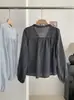 Camisa de Manga Larga con Cordones y Cuello en V Falsa de Dos Piezas para Mujer KEKEZOON, Corte Holgado con Adorno de Volantes, Top de Tendencia para Principios de Otoño 8897