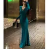 Vestido de Manga Larga con Cuello en V Estilo Francés para Mujer Madura, Otoño, Transfronterizo, Ceñido a la Cintura, Adelgazante, Ajustado a las Caderas, Falda Larga de Cola de Pez