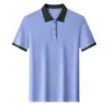 Camisa tipo polo de punto de manga corta de verano transfronteriza para hombre, estilo nuevo con jacquard de color contrastante, botones esmeralda, top cómodo y ligero
