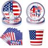 Dia da Independência Transfronteiriço Temático Bandeira Americana Artigos de Mesa para Festa Pratos de Papel Copos de Papel Guardanapos de Papel Toalhas de Mesa Conjunto de Bandeiras Decorações
