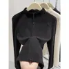 Cardigan de Veludo Alemão Gola Alta Outono e Inverno 2025 Novo Outono Zíper Duplo Moletom Slim