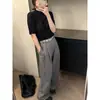 Tejido de punto de manga corta texturizado Mmc para mujer, nuevo estilo de otoño, estilo coreano, ajuste ceñido, camiseta básica de mohair con cuello medio alto