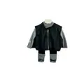 Conjunto de Niña 2026 Otoño Nuevo Elegante Chaleco de Cuero con Lazo de Moda y Leggings Color Block Set de Tres Piezas