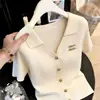 Cardigan de Tricô Europeu de Moda de Alta Qualidade com Decote V e Manga Curta para Mulheres, Novo Verão 2026 Versátil Slim