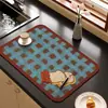 Tapete Drenante Criativo Retro para Cozinha, Tapete Anti-Escaldante e Isolante Térmico para Tigelas e Hashis de Mesa, Tapete Absorvente de Água de Terra de Diatomáceas para Balcão de Bar e Máquina de Café