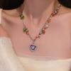 Popular Internet Dulce Cool Especia Colorida Piedra Gota de Amor Esmalte Cadena Clavícula Moda Femenina Exquisito Collar de Costura Doble Capa