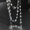 Dulce y Fresco Sexy Doble Capa Perla de Imitación Estrella de Cinco Puntas Collar Largo Moderno Elegante Nicho Versátil Collar de Estrella