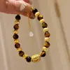 Pulsera de Lujo Ligero Estilo Francés, Piedra Natural Ojo de Tigre y Ojo de Gato de Gama Alta, Moderna y Versátil, Nueva Pulsera de Cuentas Estilo Chino