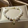 Pulseira Olho de Gato Luxo Leve Nicho Pulseira Exquisita Feminina Nicho Artístico Vintage Pulseira de Pérola de Água Doce