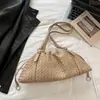 Elegante Moda Piel Genuina Cordón Tejido Nube Bolso de Mano Bolso Plegado Verano Nuevo Simple para Viajes Diarios Bolso de Hombro