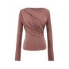 Camiseta Sexy de Menina Quente com Pregas no Peito de Um Ombro Manga Longa Novo Início de Outono Look Emagrecedor Assimétrico Top Curto