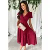Estación Independiente de Amazon Comercio Exterior para Mujer de Color Sólido Cuello en V Adelgazante Burbuja Manga Corta Vestido Grande