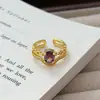Anillo Abierto de Zirconia Diamante Morado Vintage de Lujo Ligero Diseño de Nicho Anillo Elegante para Mujer
