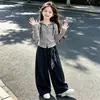 Nueva Colección Primavera/Otoño 2026: Conjunto de cárdigan con capucha de manga larga y pantalones de pierna ancha, estilo coreano, corte relajado, para niñas