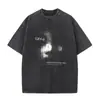 Camiseta Masculina de Algodão Puro Pesado Manga Curta Estilo Retro Americano, Casual de Verão Solta Tendência Oversize Lavada Vintage