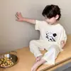 Pijama infantil de manga curta, estilo coreano, fino, solto, modal, primavera, verão e outono, roupa de casa