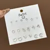 Set Semanal de Pendientes de Nicho Estilo Coreano, Pendientes Lindos y Compactos de Aleación Electroplateada con Pedrería, Venta al por Mayor