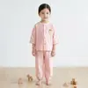 Conjunto de Cardigan a Cuadros para Niños Ropa de Casa, Pijama de Verano con Dibujos Animados para Niños y Niñas, Top y Pantalones, Conjunto de Dos Piezas para Primavera y Otoño
