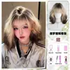 Peluca de Gato Siamés Casco Completo para Mujeres Subcultura París Pintado Negro Oro Degradado Cabello Corto Rizado Diario Casco Completo