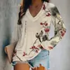 Camiseta de manga larga para mujer con cuello en V y estampado artístico de golondrina y flor de pera retro transfronterizo, impresión digital 3D, hecha a medida con un pedido mínimo de una pieza