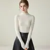 Suéter de peça única 100% cashmere sem costura para mulheres, gola semi-alta, pulôver de tricô slim fit, estilo outono e inverno