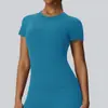 Roupas de Yoga Europeias e Americanas Toque Nude Dupla Face Escovado Alta Elasticidade Modeladora Camiseta Esportiva Secagem Rápida Fitness Corrida Manga Curta 52239