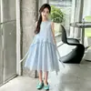 Vestido Sem Manga para Meninas Verão 2026 Roupas Infantis para Meninas, Vestido Colete Irregular Estiloso, Moda Coreana