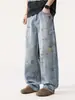 Ropa de Hombre Fengshe / Estilo Lujo Ligero Jeans de Pierna Ancha con Grafiti Salpicado de Tinta Deteriorados para Hombre, Marca de Tendencia Retro Americana