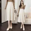 Falda midi de cuero para mujer, nuevo estilo otoño e invierno, de cintura alta, largo completo, falda de línea A, que cubre la cadera, minifalda adelgazante