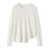 Cárdigan de punto asimétrico fino de lana con cuello redondo y protección solar para mujer, prenda exterior de manga larga para primavera/verano