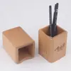 Suporte de caneta criativo simples para mesa de escritório de madeira, suporte de armazenamento para canetas, redondo, quadrado, de pinho