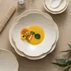 Pratos de Cerâmica Pétalas Bege de Fábrica Louça Doméstica Tigela de Arroz Tigela de Sopa Prato de Peixe Sentido Avançado Prato de Luxo Leve Tigela Tigela de Macarrão