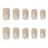 Unhas Longas Estilo Francês com Borda Branca Nude e Flores Azuis, Embelezadas com Manicure Doce e Exquisita, 24 Peças de Adesivos de Unha Prontos