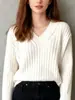 Suéter de punto suelto estilo perezoso retro francés para mujer Otoño e Invierno Nuevo Simple Casual Cuello Rayas en las axilas Top de punto