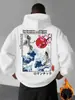 Sudaderas con Capucha para Hombre y Mujer Estampado de Flores de Cerezo Ukiyo-E Japonés y La Gran Ola de Kanagawa Otoño e Invierno Fitness Diario y Casual