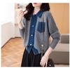 Jaqueta Tricô Spliced Jeans Estilo Tweed com Lapela para Mulheres Primavera e Outono 2025 Nova Chegada Simples Versátil Cardigan Top