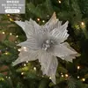 Decorações de flores de Natal em dourado e vermelho com lantejoulas e glitter, flores de Natal artificiais feitas à mão em formato de fênix, acessórios para árvore de Natal